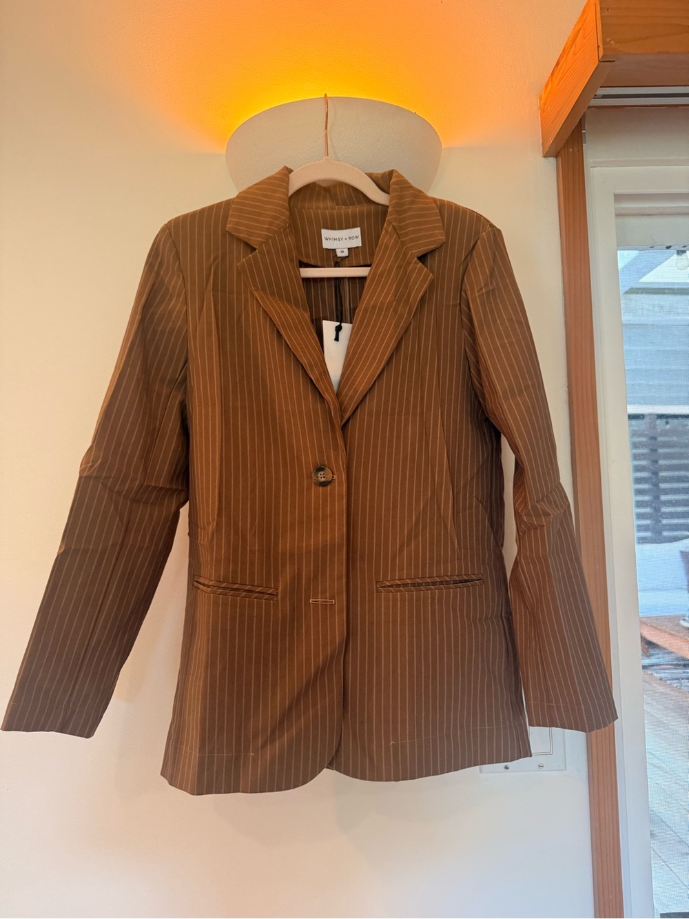 Whimsy + Row Brown Pinstripe Single-Button Blazer